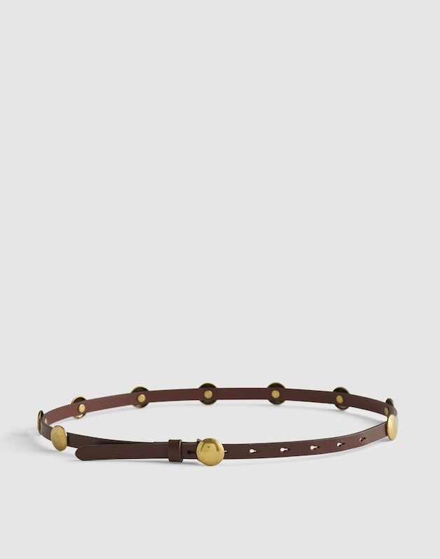 Dome-Studded Skinny Belt in Leather CHERRY WOOD