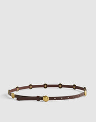 Dome-Studded Skinny Belt in Leather CHERRY WOOD