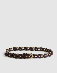 Metal Ring Woven Belt in Leather COFFEE BEAN