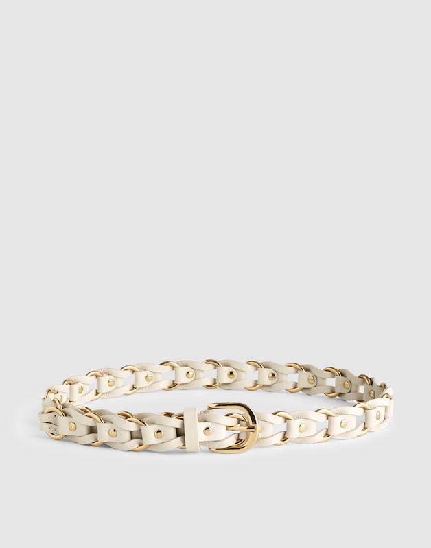 Metal Ring Woven Belt in Leather VINTAGE MUSLIN