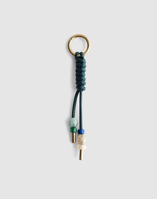 Braided Leather Bag Charm FOREST