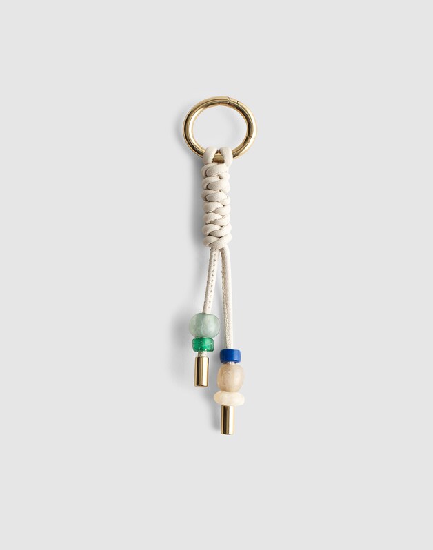 Braided Leather Bag Charm VINTAGE MUSLIN