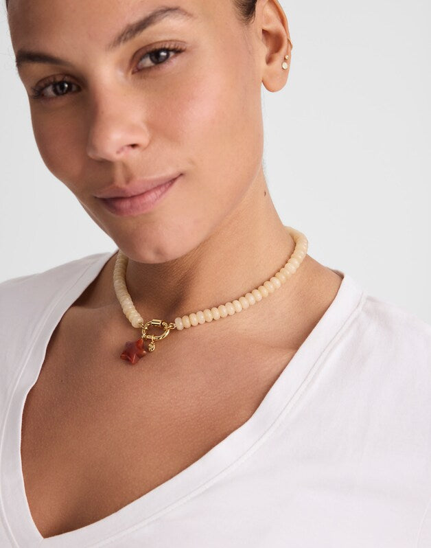 Semiprecious Beaded Carabiner Charm Necklace PALE MARZIPAN