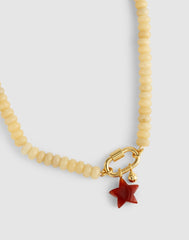 Semiprecious Beaded Carabiner Charm Necklace PALE MARZIPAN