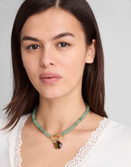 Semiprecious Beaded Carabiner Charm Necklace ANTIQUE JADE
