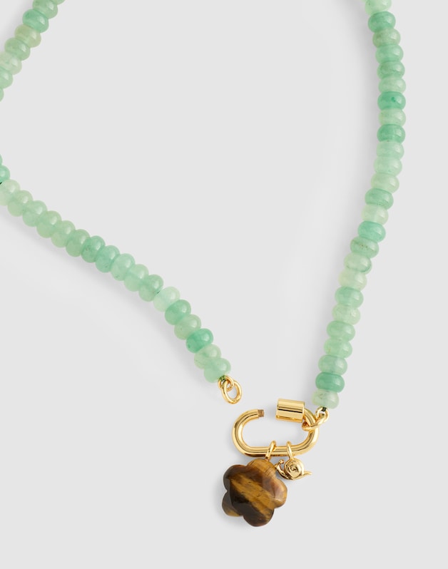 Semiprecious Beaded Carabiner Charm Necklace ANTIQUE JADE