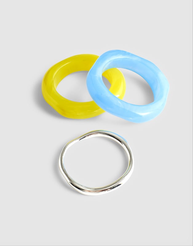 Three-Pack Sculptural Resin Bangle Bracelet Set TRANQUIL BLUE