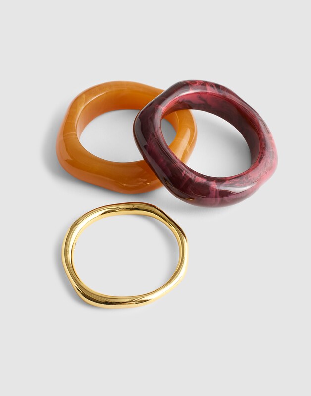 Three-Pack Sculptural Resin Bangle Bracelet Set DUSTY CLARET