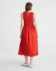 The Embroidered Melody Smocked Midi Dress WILD POPPY