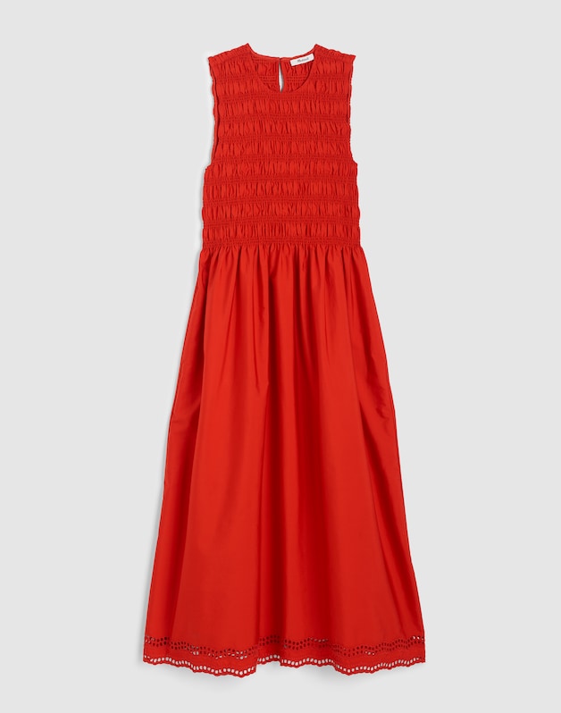 The Embroidered Melody Smocked Midi Dress WILD POPPY