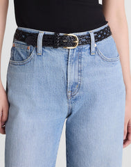Open-Weave Wide Belt in Leather TRUE BLACK