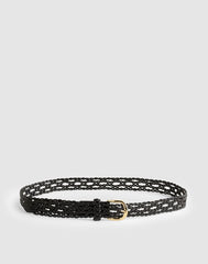 Open-Weave Wide Belt in Leather TRUE BLACK