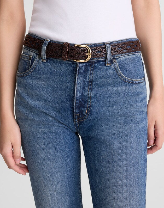 Open-Weave Wide Belt in Leather COFFEE BEAN