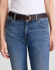 Open-Weave Wide Belt in Leather COFFEE BEAN
