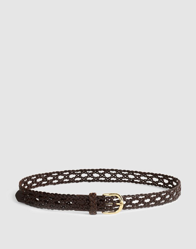 Open-Weave Wide Belt in Leather COFFEE BEAN