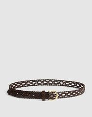 Open-Weave Wide Belt in Leather COFFEE BEAN