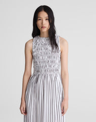 Boatneck Smocked Midi Dress WHITE