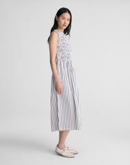 Boatneck Smocked Midi Dress WHITE