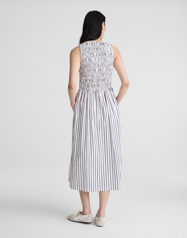 Boatneck Smocked Midi Dress WHITE