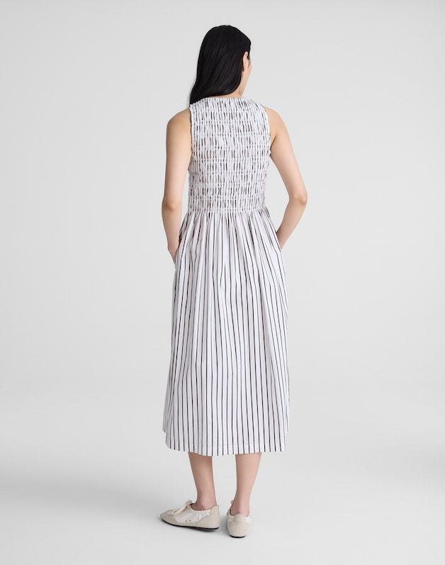 Boatneck Smocked Midi Dress WHITE
