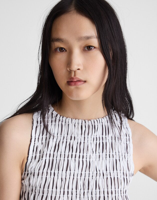 Boatneck Smocked Midi Dress WHITE