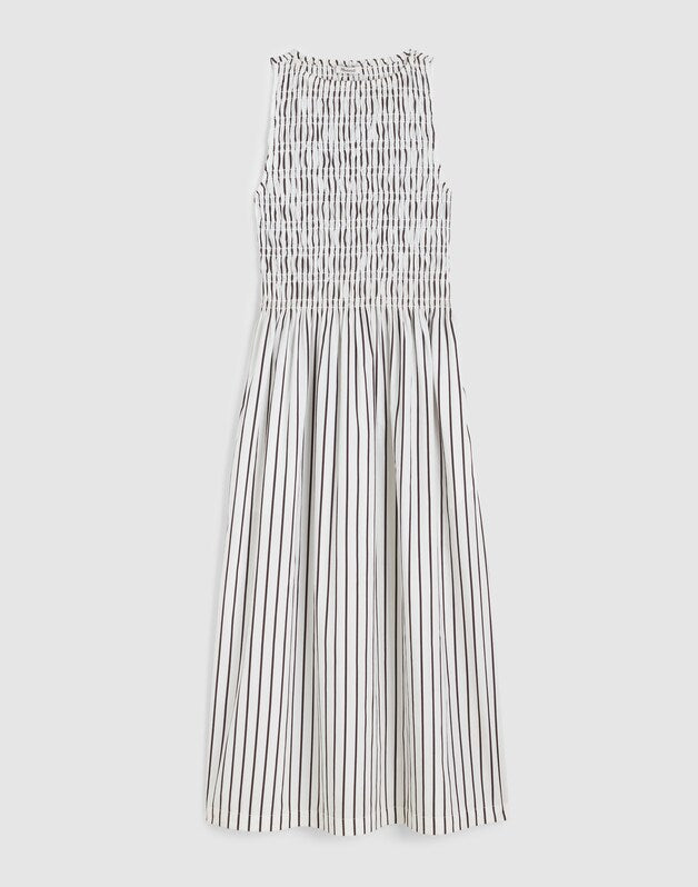 Boatneck Smocked Midi Dress WHITE
