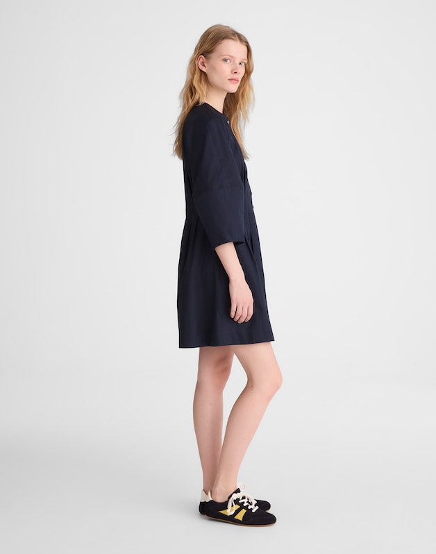 Sculptural-Sleeve Pleated Mini Dress CLASSIC NAVY