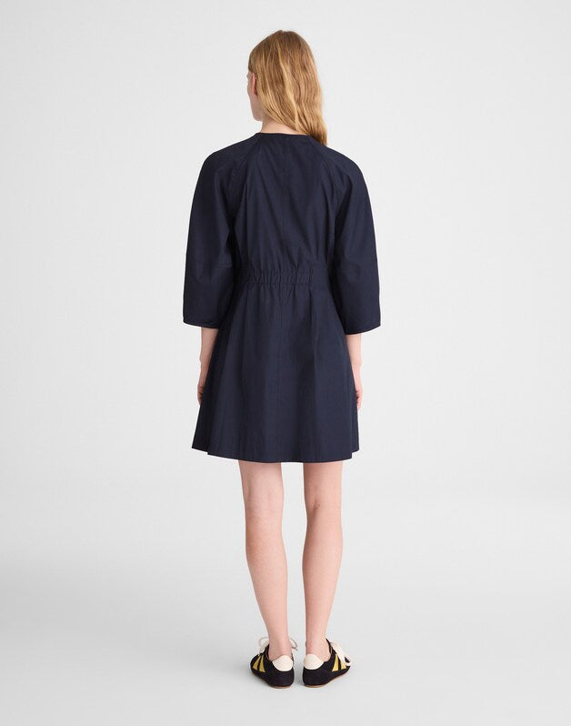 Sculptural-Sleeve Pleated Mini Dress CLASSIC NAVY