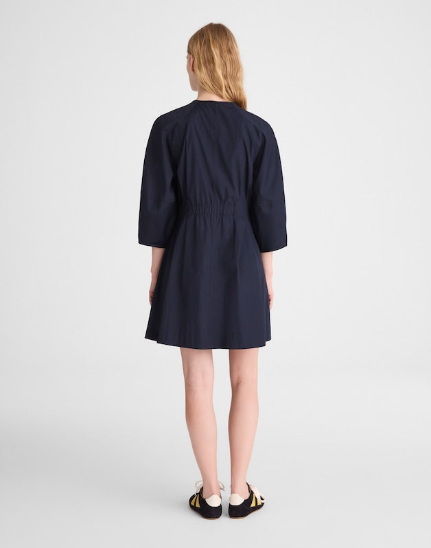 Sculptural-Sleeve Pleated Mini Dress CLASSIC NAVY