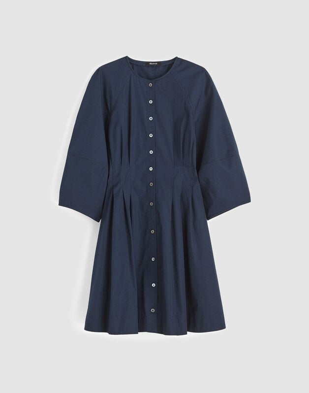 Sculptural-Sleeve Pleated Mini Dress CLASSIC NAVY