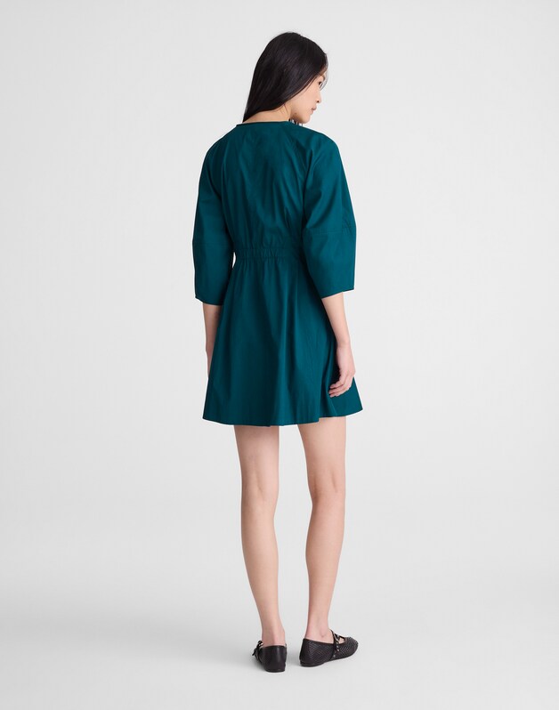 Sculptural-Sleeve Pleated Mini Dress MIDNIGHT SPRUCE
