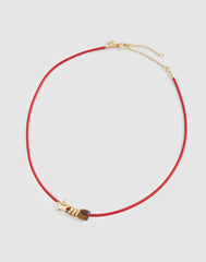 Semiprecious Charm Leather Choker Necklace CHERRY