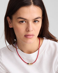 Semiprecious Charm Leather Choker Necklace CHERRY