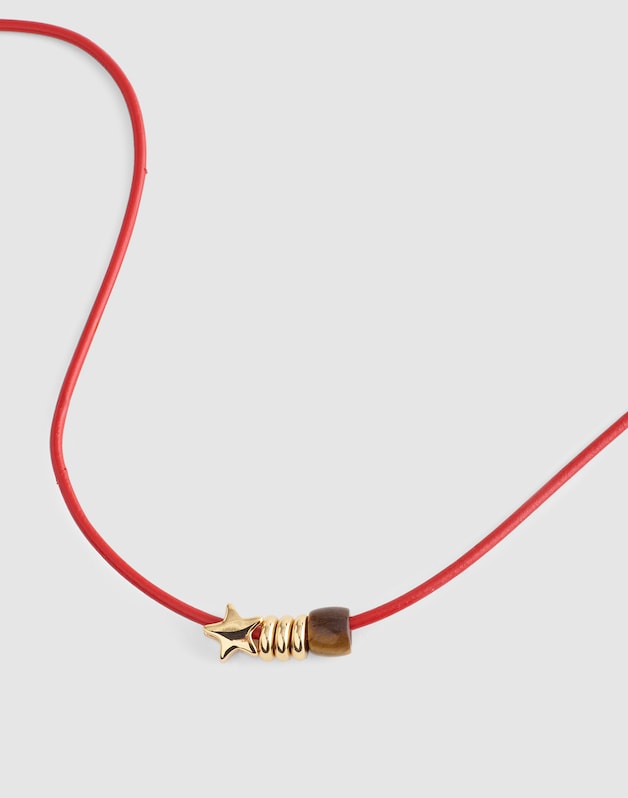 Semiprecious Charm Leather Choker Necklace CHERRY