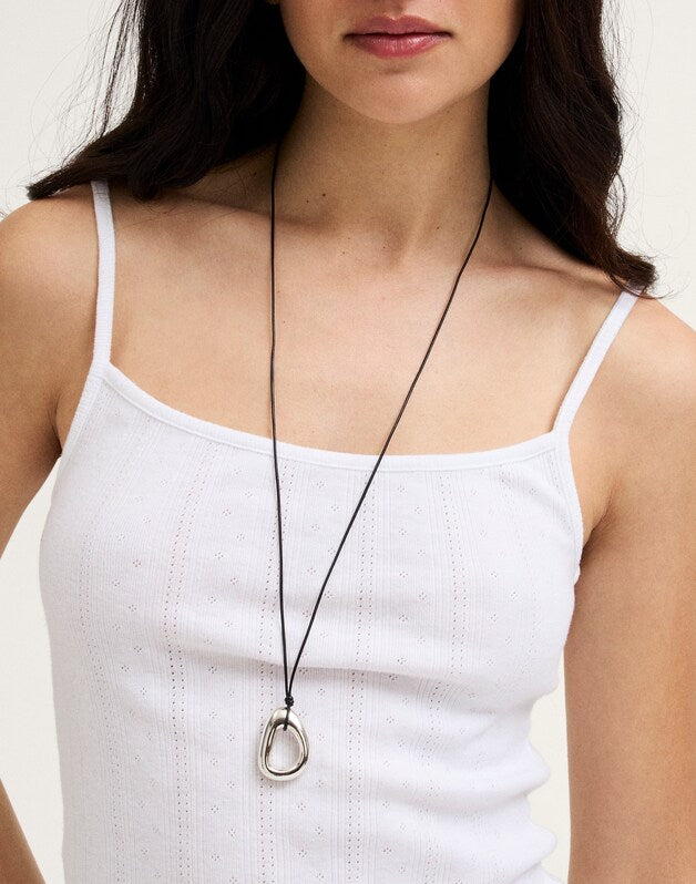 Sculptural Pendant Cord Necklace WARM SILVER