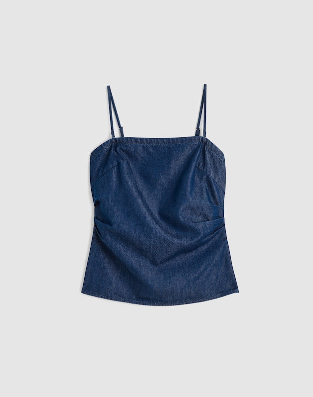 Denim Ruched Squareneck Tank NOSTALGIC BLUE