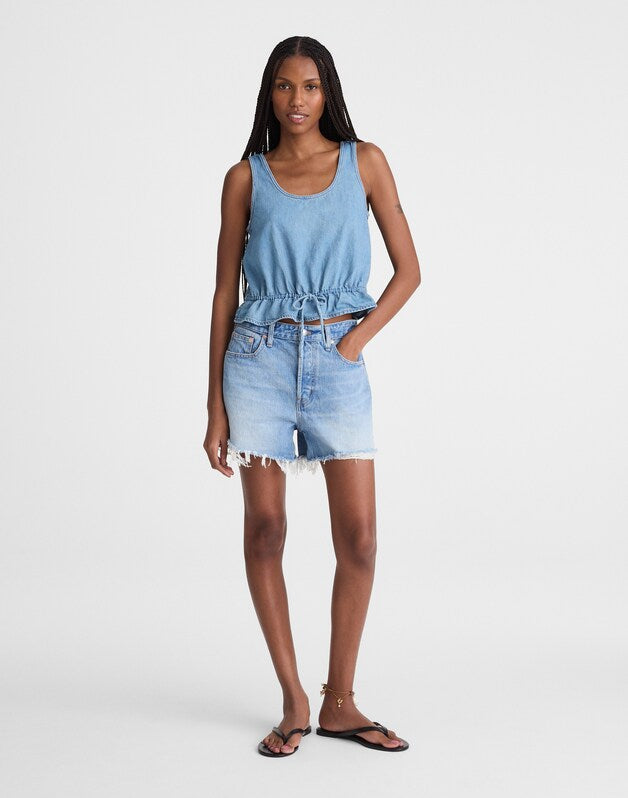 Airy Denim Scoopneck Peplum Top LIDO WASH
