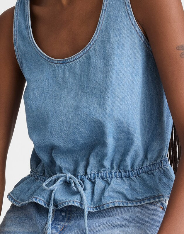 Airy Denim Scoopneck Peplum Top LIDO WASH