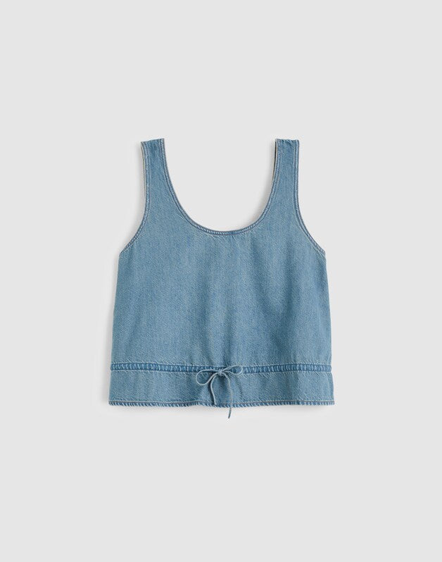 Airy Denim Scoopneck Peplum Top LIDO WASH