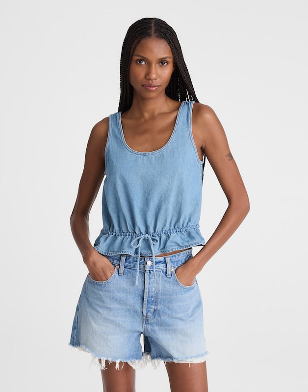 Airy Denim Scoopneck Peplum Top LIDO WASH