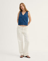 Denim V-Neck Shell Top MARINA BLUE