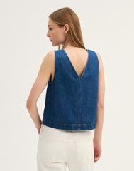 Denim V-Neck Shell Top MARINA BLUE
