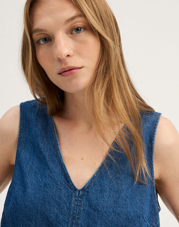 Denim V-Neck Shell Top MARINA BLUE