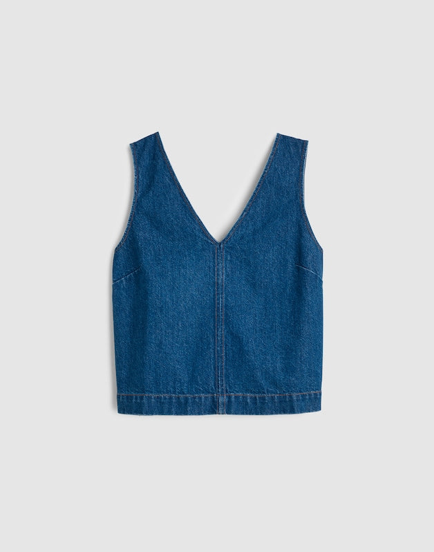 Denim V-Neck Shell Top MARINA BLUE