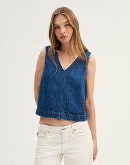 Denim V-Neck Shell Top MARINA BLUE