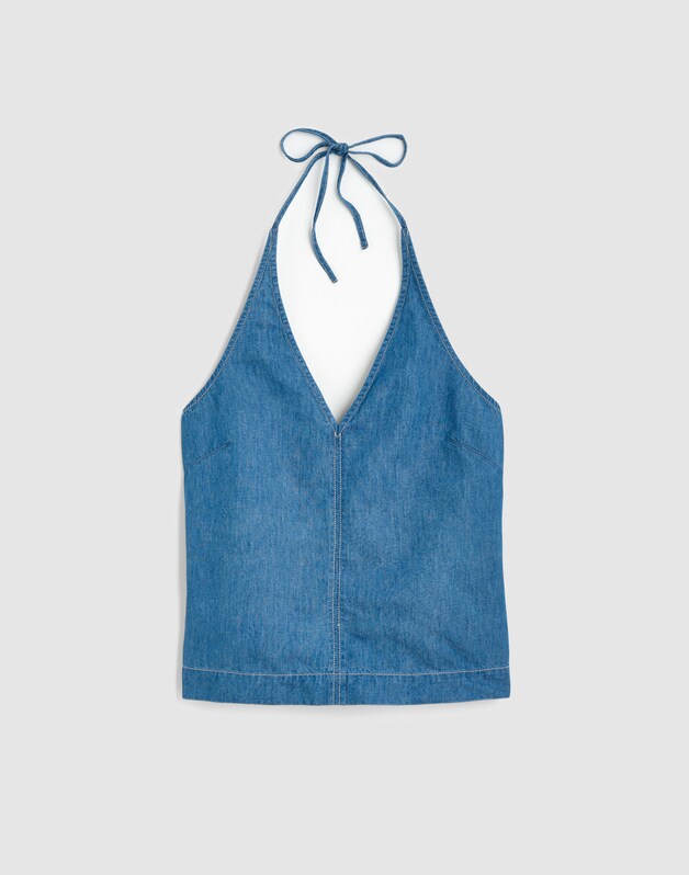 Denim Halter Shell Top SEASIDE WASH