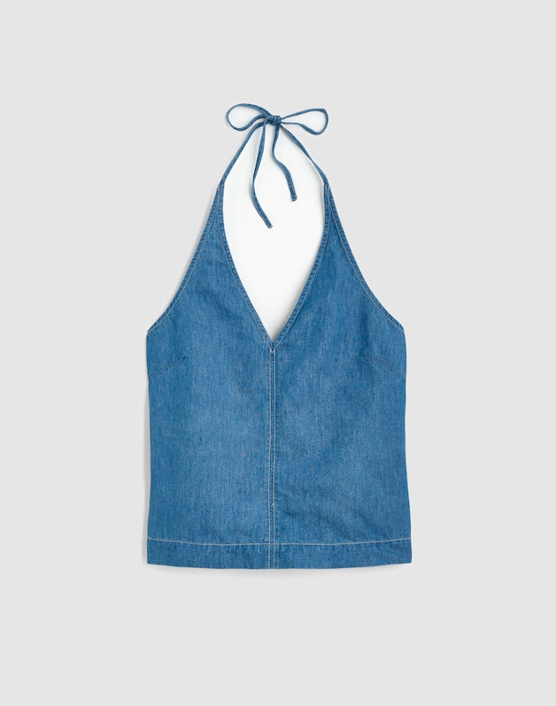 Denim Halter Shell Top SEASIDE WASH