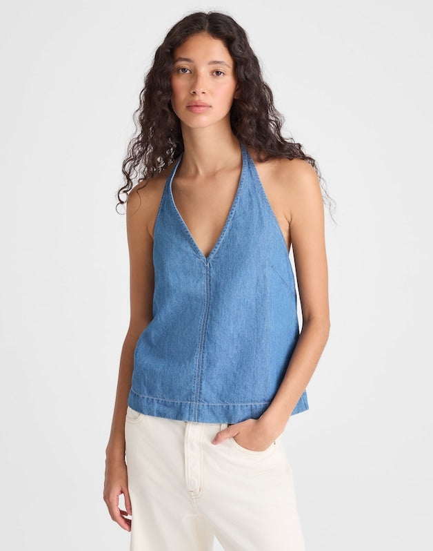 Denim Halter Shell Top SEASIDE WASH