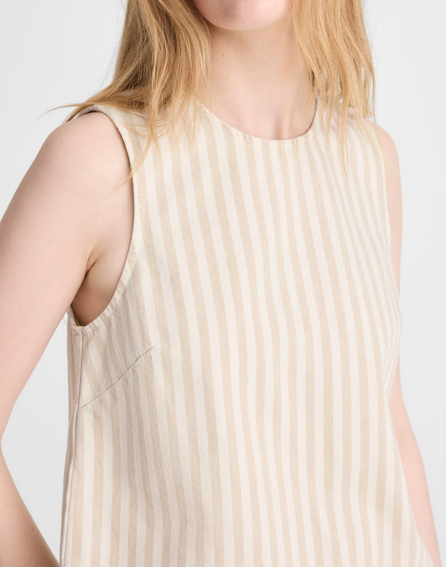 Denim Boxy Shell Top KHAKI SAND STRIPE