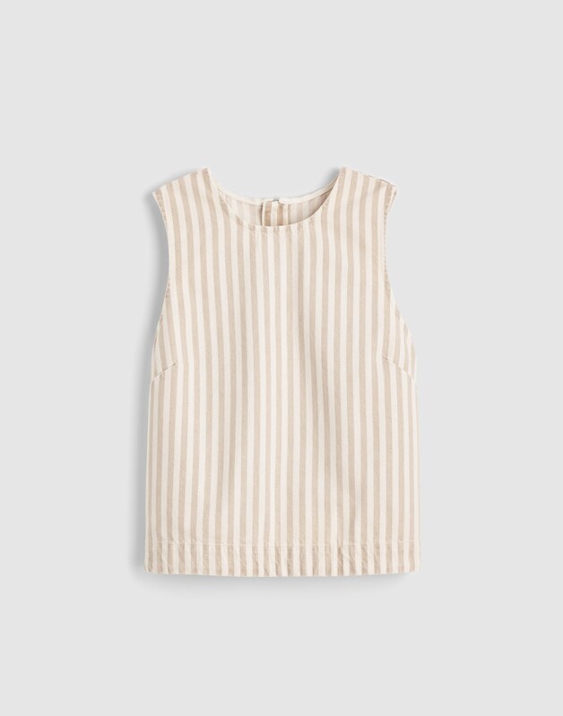 Denim Boxy Shell Top KHAKI SAND STRIPE